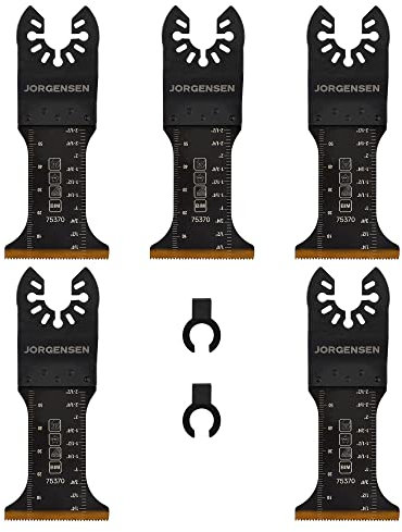 JORGENSEN Oszillierendes Sägeblatt Set 5-teilig, Titanbeschichtete, Oszillierende Klinge Multitool Oszillierwerkzeug Zubehör, Schneiden von Holz, Nägeln, Metall, Kunststoff
