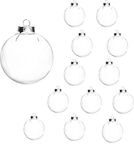 12 Stück DIY transparente Kunststoffkugeln Ornament, abnehmbare Oberseite, transparente Kugel, 5.9 cm Weihnachtsschmuck Kugeln für Halloween, Weihnachten, Geburtstag, Dekoration, DIY Handwerk (60 mm)