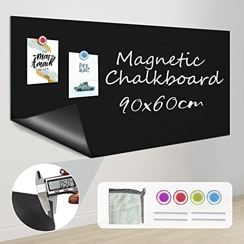 ZHIDIAN 0.5mm Thick Self-Adhesive Magnetic Chalkboard Sticker, 90x60cm Large Chalkboard Dry-Erase Board Magnetic Blackboard for Home, Office and Class