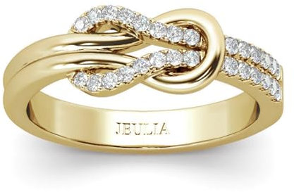 Jeulia Knot Design Band Classic Rings for Women CZ Sterling Silver Eternity Gold Ring Wedding Engagement Anniversary Promise Rings Bridal Sets