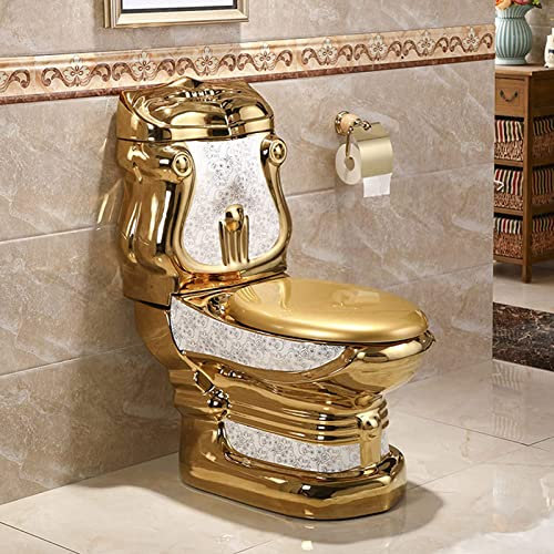 Sattie Goldene Super Whirlpool Toilette mit Doppelspülung, Modernes Design, Stumme Siphonic Deodorant-Funktion, Porzellan, Gold