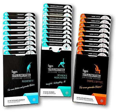 figgrs® 3er-Set Gesunder Rücken - 3 Kartensets a 57 Trainingskarten mit 150 Fitnessübungen ohne Gerät für einen starken & gesunden Rücken