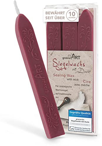 gravurART Siegelwachs Vintage-Rosé - Persönliche Briefe versiegeln mit Stempelwachs für Siegelstempel - 3 Stangen Wachs mit Docht