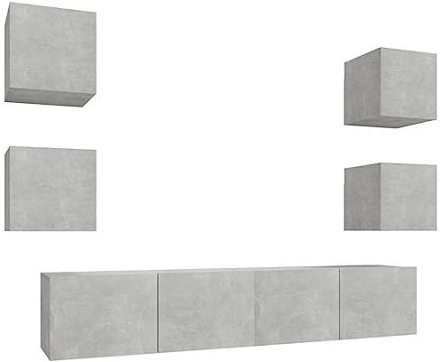 vidaXL 6 Piece TV Cabinet Set Engineered Wood in Concrete Grey - Wall-Mounted, Storage-Friendly, Durable and Easy-to-Assemble Living Room Furniture
