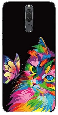 KARTXITAI Hülle Kompatibel mit Huawei Mate 10 lite, Stoßfeste Schutzhülle mit Weiche Silikon Bumper Case Handyhülle Anti-Kratzt Transparent Rückseite - Schmetterling, Katze