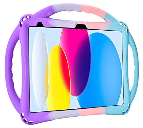 Hülle für iPad 10. Generation,TOPESCT iPad 10th Gen 10.9 inch Kinder Hülle,Eingebauter Kickstand, kommt mit Strap Silicon Shockproof Cover und Fall 2022 (lila und türkis)
