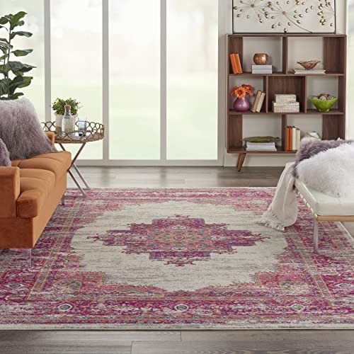 Lord of Rugs Passion Traditional Rug for Modern Abstract Homes Living Room Bedroom Short Pile Floral Garden Medallion Pattern Soft Area Rug Ivory Fuschia X-Large 201x290 cm (6'7''x9'6'')