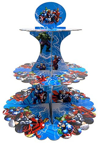 AEX 3 Tier Cake Stands for Afternoon Tea, Biodegradable Cupcake Stand Cardboard, Round Dessert Tower for Party, Birthday, Anniversary, Wedding (Captain America)