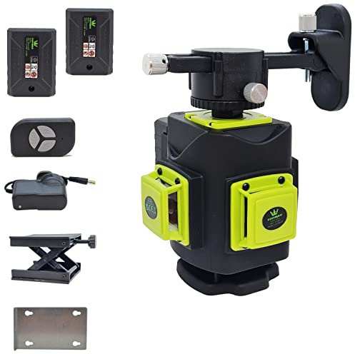 TOPWAY Livella laser Autolivellante verde 3 x 360 Gradi 3D Livello Laser 12 Linee Strumento Laser per Pavimento in Piastrelle, per Interno e Esterno, 2 x Batterie Incluse