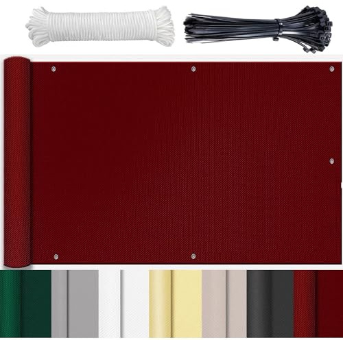 HUAXIQUE Brise Vue pour Balcon Couverture de confidentialité Écran Résistance à la déchirure avec Trous et Serre-câbles aux Intempéries Cache Balcon Protection UV Rouge vin 75x300cm