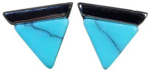 NicoWerk Damen Silber Ohrstecker Türkis aus 925 Sterling Silber Edel mit Stein Dreiecke Geometrisch Ausgefallen Dezent SOS510