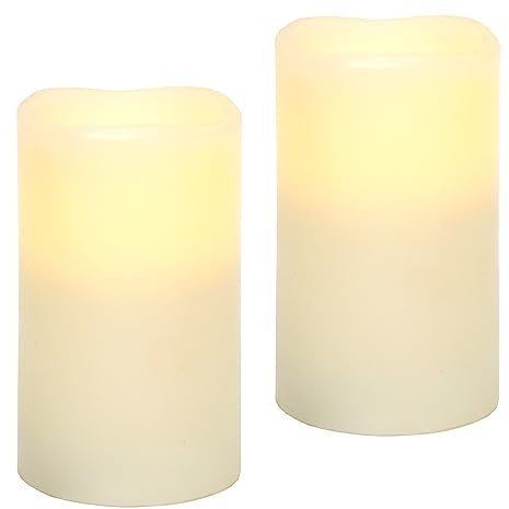 Flair Flower LED Kerzen Echtwachs Kerze LED-Kerze flackernd Warmweiß Stimmungslicht Lichter Dekoration Stumpenkerze große Adventskerzen Adventskranz Kranz romantisch Valentinstag 2er Set, creme