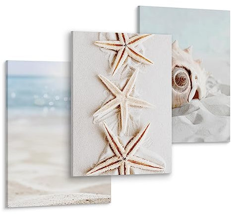 Muralo - Wandbilder Set - Leinwand Bilder Set Aufhängefertig - das Leinwandbilder Set - Bilder für Wohnzimmer Schlafzimmer - Moderne Wanddeko Boho Set - Meer - 3 Bilder 30 x 40 cm