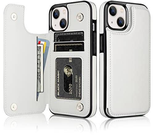 Vofolen for iPhone 14 Case with Card Holder Slots Wallet Cases for Women Man Folio PU Leather Slim Flip Magnetic Closure Shockproof Protective Cover for iPhone 14 Phone Case-White