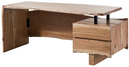 MASSIVMOEBEL24.DE | Pure Acacia Schreibtisch aus Massivholz mit Rückwand #152 | aus Akazienholz - Natur, lackiert | 2 schwebende Schubladen | 210 x 70 x 76 cm | Arbeitstisch Bürotisch PC-Tisch