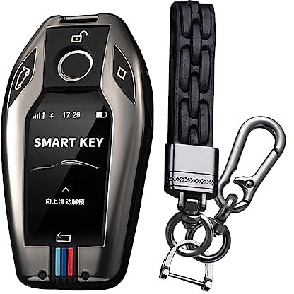 KUNIO Schlüsselhülle Passt für BMW Display Key 5er 7er G01 G02 G05 G07 G11 G12 G30 G31 G32 I8 I12 I15 X3 X4 X5 X7 Metallgehäuse Schlüsseletui Schlüsselanhänger A Schwarz