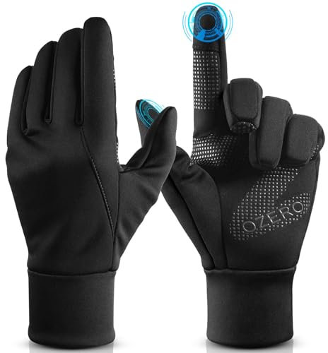 OZERO Herren Wasserdicht Thermohandschuhe, Touchscreen Winterhandschuhe Fahrhandschuhe Fahrradhandschuhe Laufhandschuhe Schwarz(L)