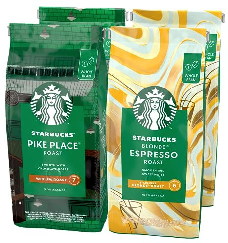 STARBUCKS Pike Place Roast, Blonde Espresso Roast Café en Grains 450g (Pack de 4)