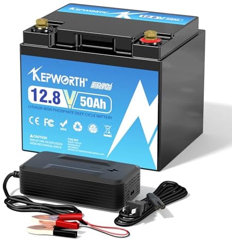 KEPWORTH 12V 50Ah Lithium LiFePO4 Batterie, 4000~15000 Cycles, Puissance de Sortie 640W, Parfait pour Le Moteur de traîne de Bateau de Marine Tondeuse autoportée pour Le Camping