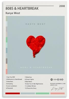 TANZEM Kanye West Poster 808s & Heartbreak Album Cover Poster Dekorative Malerei Leinwand Wandposter und Kunstdruck Modern Familie Schlafzimmer Dekor Poster 20 x 30 cm