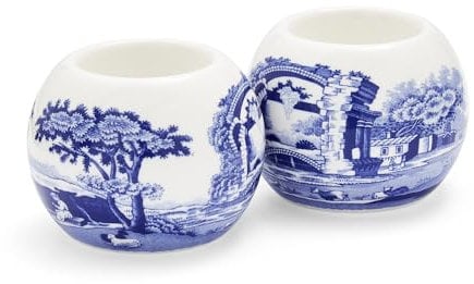 Spode Lot de 2 photophores ronds italiens bleus | Fabriqués en porcelaine fine | Bougeoirs de 10,2 cm pour décoration d'intérieur et cadeau de pendaison de crémaillère | Passe au lave-vaisselle