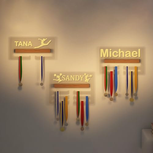 CoolGift Mart Individuelles leuchtendes Medaillenaufhänger-Display, Sport Themed Ribbon Holder für Wand - Tiered Award Rack