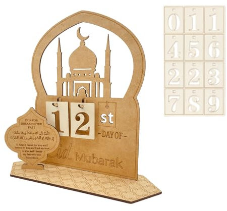 Ramadan Kalender,1 Set Eid Mubarak Adventskalender Aus Holz,DIY Ramadan Dekorationen Countdown Kalender Ornament für Zuhause (A Moschee)