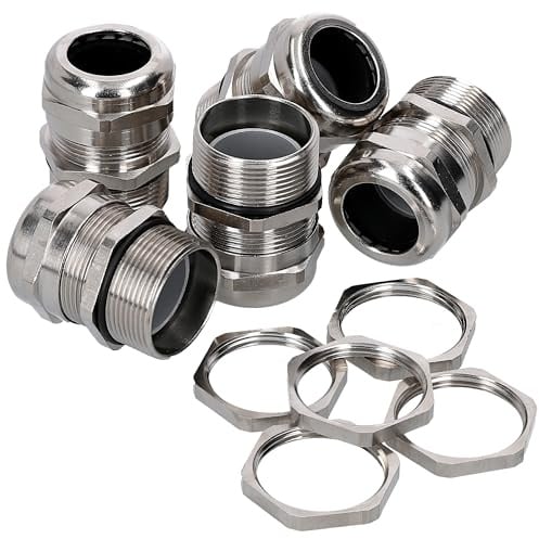 Kalitec 5x M20 Kabelverschraubung Messing - 7-13mm Klemmbereich mit Mutter | M20 Gegenmutter, 15mm langes Gewinde, IP68 wasserdichte Kabeldurchführung, Set aus vernickeltem Messing für Gehäuse