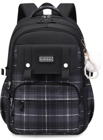 FANDARE Mode Schulrucksack Teenager Schulrucksack Mädchen Junge Schultasche Rucksack Color-Blocking Daypack Schule Tagesrucksack Rucksack Leichter Uni Büchertaschen Kinderrucksack Schwarz