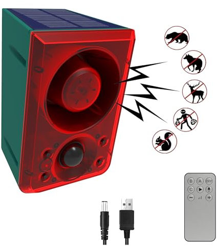 QXMH Alarme Solaire de capteur de Sports d'extérieur : aboiements de Chien et Coups de feu, Prise en Charge de l'enregistrement, Volume +/-, Alarme Forte de 129 DB (1 Pack)