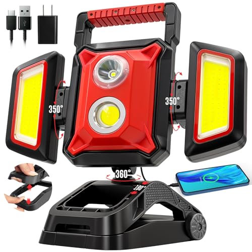 SYLSTAR - 40W rechargeable work light, 4000lm magnetic work light, with 360° rotating and foldable floodlight, large clamp, 5 light modes, electric bench, work lights
