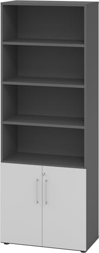 bümö Aktenregal & Schrank abschließbar, Büroschrank Regal Kombination Holz 80cm breit in Graphit/Grau - abschließbarer Schrank für's Büro & Arbeitszimmer, Büro Möbel Ordnerschrank
