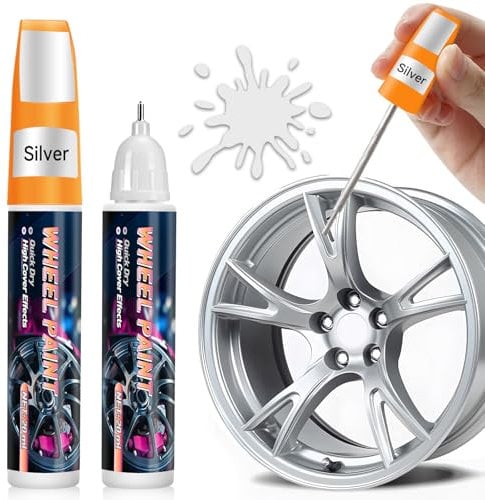 AstraVox Vernice per ritocchi cerchioni argento lucido, riparazione graffi cerchioni auto 2 in 1, vernice cerchioni rapida e facile per riparazione cerchioni auto (Argento)