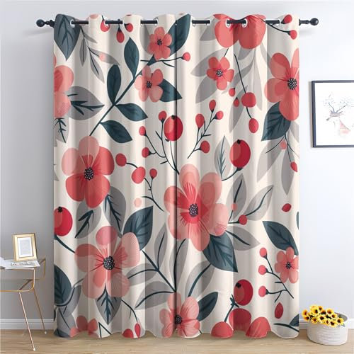 Generisch Aquarell Blumen Vorhang, Bunt Gardinen mit Ösen 2er Set Verdunkelungsvorhang, Floral Vorhänge, Wohnzimmer Schlafzimmer Kinderzimmer Blickdichte vorhänge, 220x215 cm j1&-14