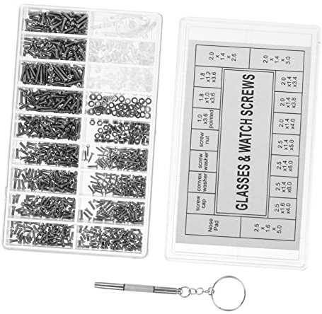 minkissy Complete Eyeglasses Repair Kit 1000pcs Solar Glasses Frame Screw Set Easy to Store Organizing Grid Box