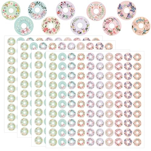 2000 Pcs Hole Label Loose-Leaf Paper Hole Reinforcement Stickers 0.25 inch Assorted Color Wreath Designs Binder Hole Reinforcements Labels for School, Home and Office Hole-Punched Pages