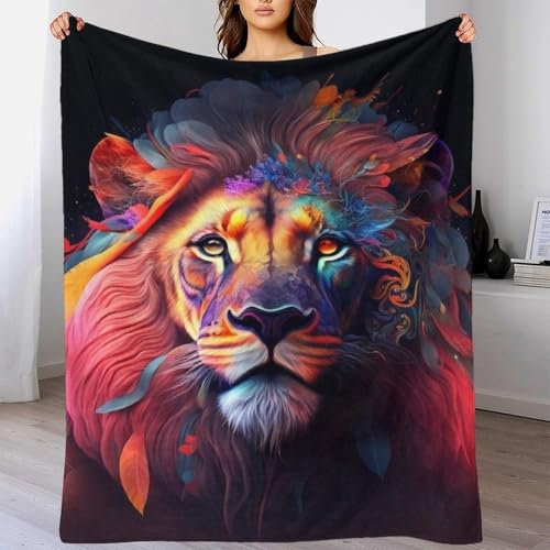 Animal Art Lion 3D-Plüsch-Flanell-Fleece-Überwurfdecke, 100% Mikrofaser, warm und gemütlich, Winterdecke, Plüsch-Überwurf für Sofa, Bett, Couch, 127 x 152 cm