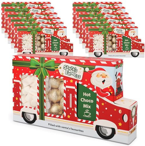12x Süßer Weihnachts-Truck mit Trinkschokolade, Marshmallows & goldenen Schoko-Pralinen - Weihnachtsmann-Edition - Für einen gemütlichen Winterabend in der Weihnachtszeit, je 125g