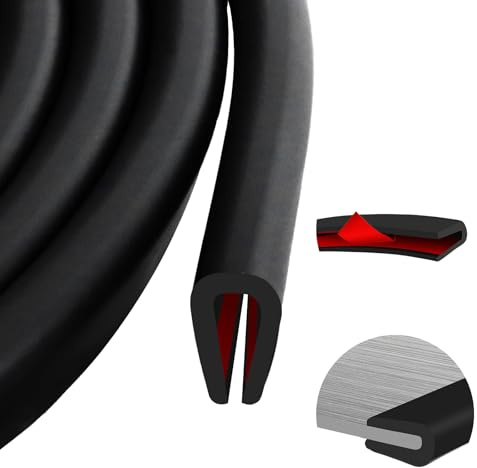 Rubber Edging Trim Self Adhesive U Shaped Rubber Sealing Strip Black Car Door Edge Protector Strip for Door Trim, Windows, Metal Panels, Glass Panels (6m, 2.4mm)