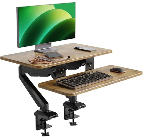 Claiks 61 cm Sitz-Steh-Arbeitsplatz, innovativer platzsparender, höhenverstellbarer ergonomischer Schreibtischkonverter mit breiter Tastaturablage, doppelter Fixierung und flexibler Drehfunktion