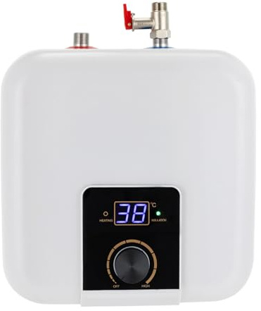 OUBUBY Durchlauferhitzer 1500W Mini Elektrische Wassererhitzer 6L Warmwasserspeicher Untertisch Boiler mit LED-Anzeige und Temperaturregler,0-65℃ Druckfest Küche Wasserboiler (Weiß, 29×29×29cm)