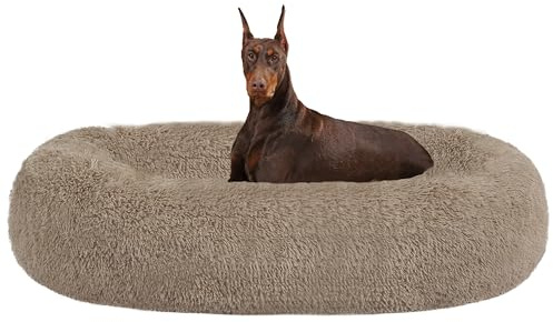 HMTOPE Letto ortopedico per cani rotondo Cuscino per cani Divano per cani Letto per gatti Donut Comodo Cestino per cani Lavabile, 120 cm Ø, Marrone cammello