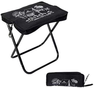 Kleiner tragbarer Klapphocker mit Druck, 1 Pack 28 cm Höhenhöhe, zusammenklappbarer Campinghocker Leicht zum Campen, Angeln, Picknick, Reisen und Wandern, Belastungskapazität bis 120 kg (schwarz)