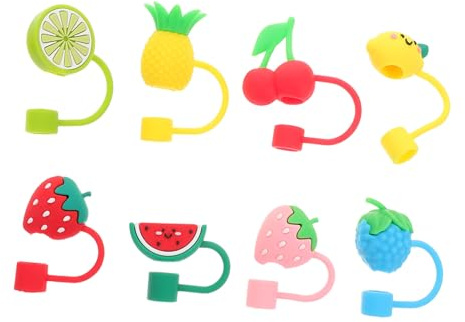 POPETPOP 8pcs Cute Straw Covers Cap Reusable Straw Tips Fruit for Nurses Tumbler Accessories