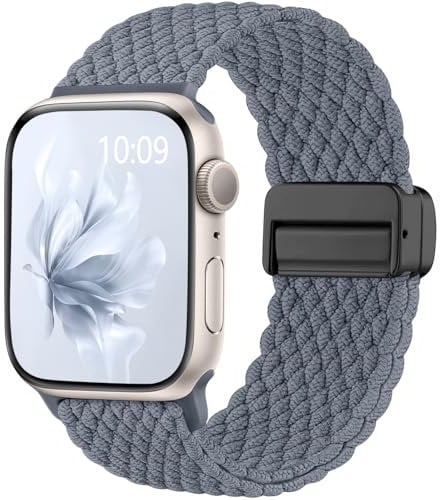 Easuny Geflochtene Band Kompatibel mit Apple Watch Armband 46mm 42mm 45mm 44mm 49mm - Magnetisch Elastisches Nylon Band für iWatch Armband Series 11 10 9 SE 8 7 6 5 4 3 2 1 Ultra - Grau