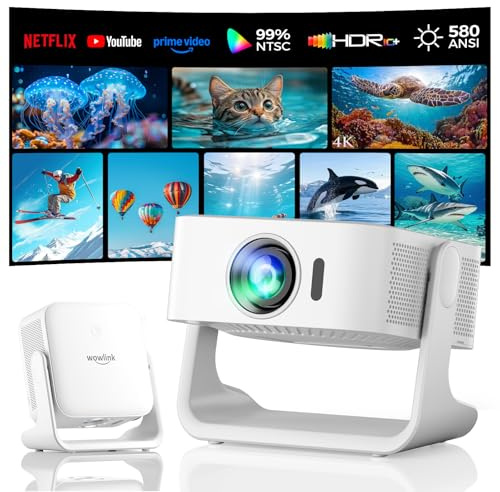 [Smart TV OS & HDR10+ & 3D Suono] Proiettore 4K con WiFi 6 e Bluetooth 5.4 | Built-in Smart OS & Apps & Altoparlanti Doppi, 1080P Native Auto Focus & Keystone, Proiettore Home Movie - Bianco