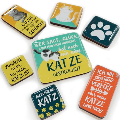 LANOLU Kühlschrankmagnete Set Katzen, lustige Magnete mit Sprüchen, Set mit 7 Magneten Kühlschrank, Katzen Geschenke für Frauen