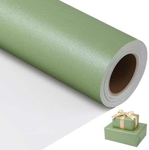 woric 43cmx12m Geschenkpapier Salbeigrün Rolle, Geschenkpapier Perlglanz | Geschenkpapier Einfarbig Perlglanz Geschenkpapierrolle für Hochzeit Taufe Geburtstag