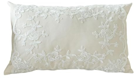 BLWOTMOR Dekoratives Sofakissen mit eleganter Vintage bestickter Spitze, handgefertigt aus Segeltuch und weicher Füllung, geeignet für Wohnzimmer, Hochzeit, Bankett usw., Spitze Rose Floral