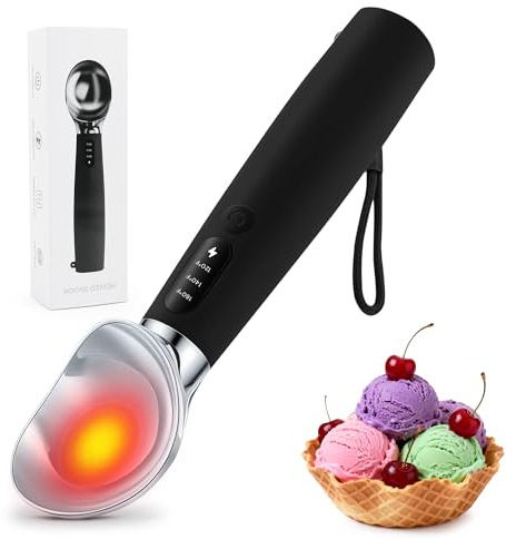 Olephira Electric Ice Cream Scoop, Heated Ice Cream Scoop Rechargeable with 3-Level Heat 120-160℉, LED Display, IP67, 2600mAh Battery, for Hardened Ice Cream, Gelato, Shop & Home Use